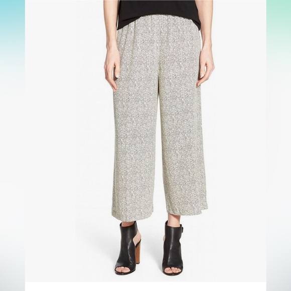 Eileen Fisher Tencel Rayon Wide Leg Pull on Crop Pants Sz S In Ecru Beige Black - Picture 1 of 7